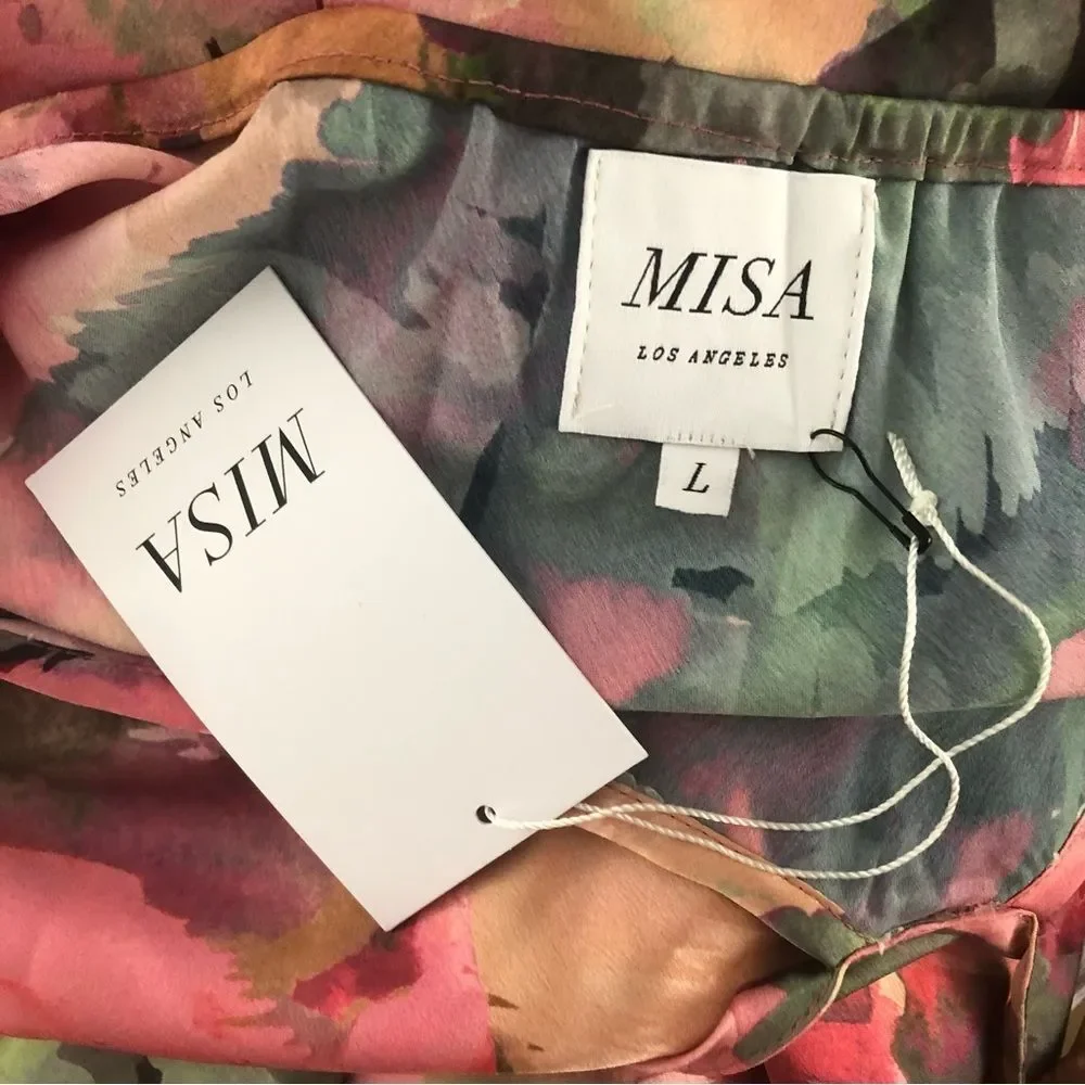 Misa Los Angeles Halter Dress Midi Length Watermelon Tourmaline NWT Size Large